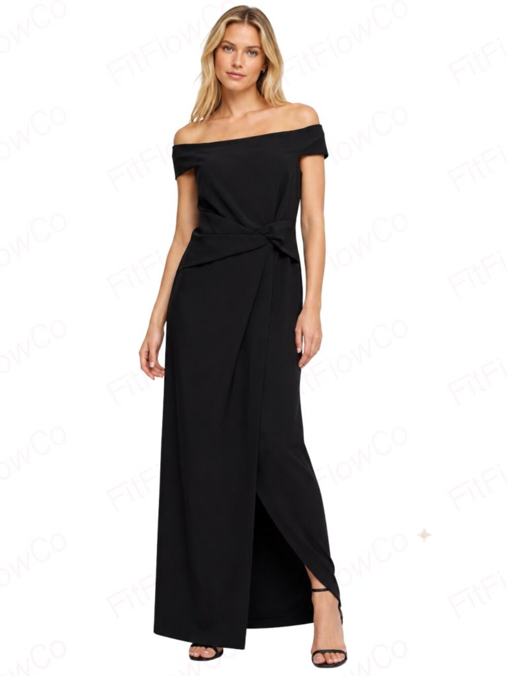 Lauren Ralph Lauren Black Off Shoulder Twist Waist Formal Gown 10 NWT